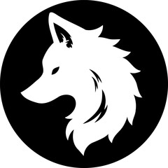 Abstract representation of a wolf's head in a black circle minimalistic design