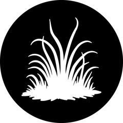 Abstract monochrome representation of stylized grass tufts within circular frame