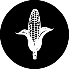 Minimalist corn illustration in stark contrast against a dark circular backdrop
