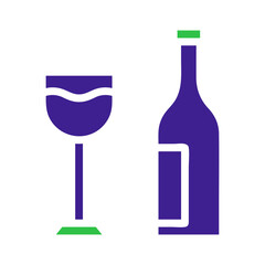 Modern wine bottle and glass icon illustration