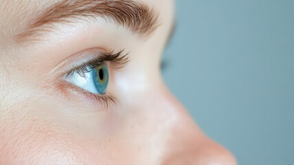 Close-Up Profile of a Woman's Blue Eye with Shimmery Makeup