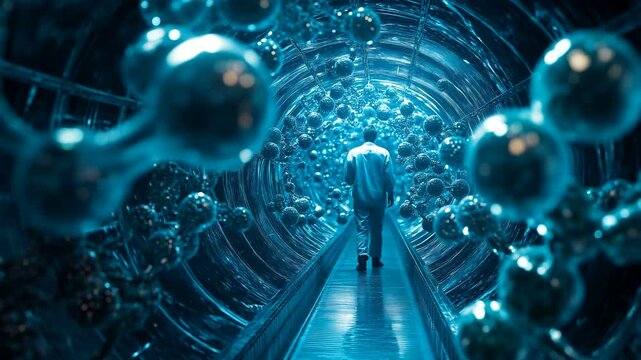 Embark on a captivating journey through a mesmerizing, futuristic molecular tunnel filled with wonder