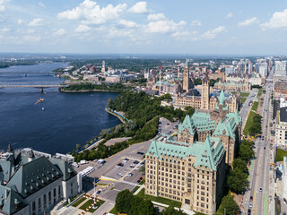 Obraz premium Aerial view of the downtown Ottawa skyline, including Parliament Buildings Ottawa, Ontario Canada.