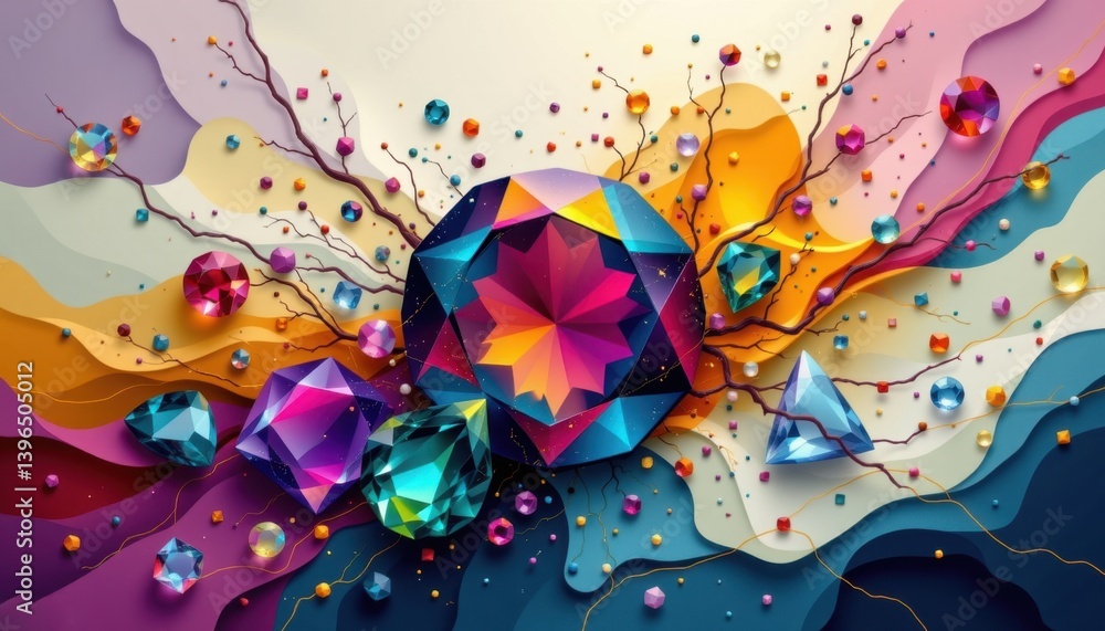 Poster abstract gem art an abstract interpretation of gemstones, blending colors and shapes into a fluid co