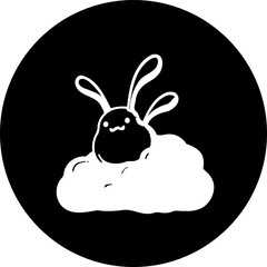 Stylized monochrome bunny depiction centered in a circular composition art