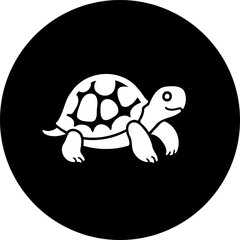 Stylized tortoise icon on a solid black circular background for simple designs