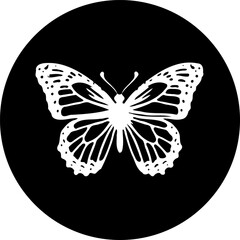 Abstract butterfly silhouette in circular black canvas design for prints