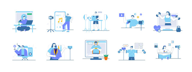 Content Creator set illustration. Flat vector illustration concept.