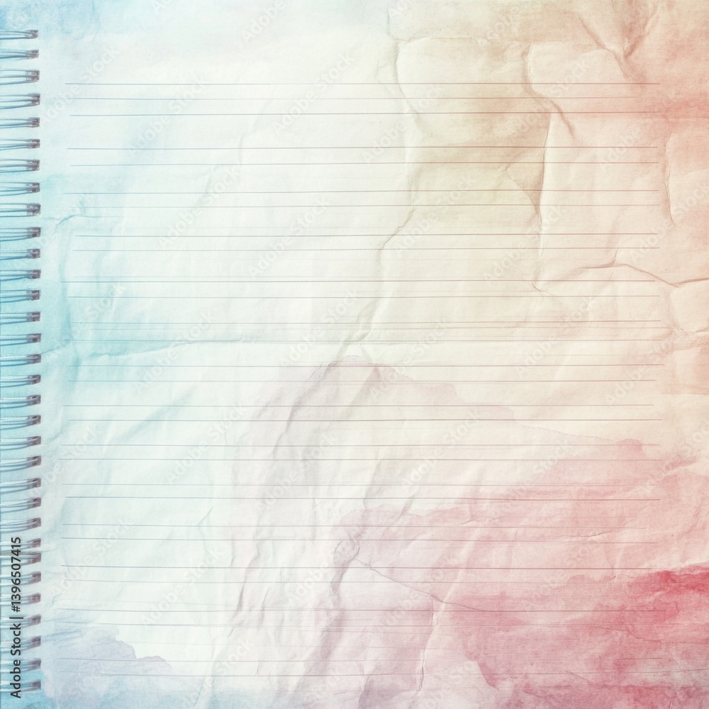 Poster a textured, pastel-colored notebook page with lined sections, featuring a soft gradient from blue to