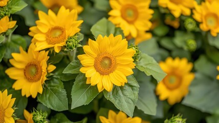 Obraz premium Close Up Vibrant Yellow Sunflowers in Full Bloom