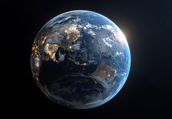 Fototapeta premium Stunning view of Earth from space with illuminated city lights.