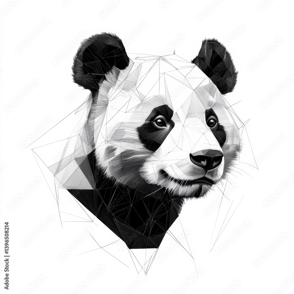 Poster panda design crafted from geometric shapes with minimalistic charm and playful essence