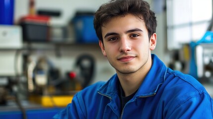 Obraz premium Portrait of a Young Mechanic in His Workshop
