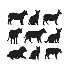 Silhouette animals Vector Collection white Background.