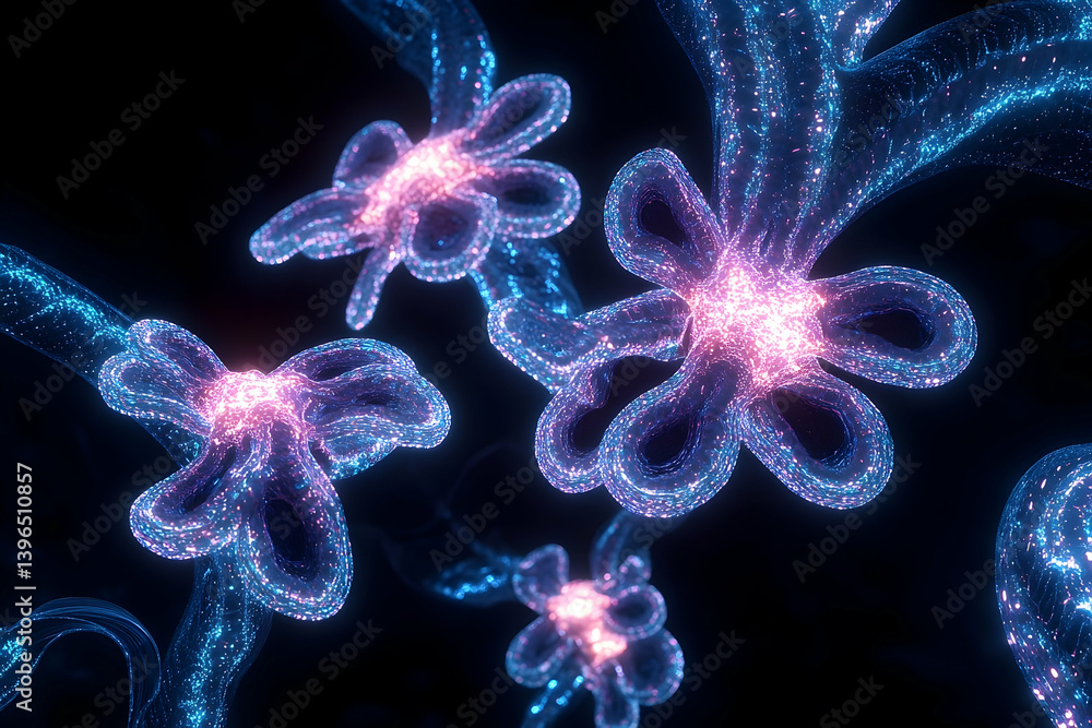 Poster a glowing representation of intricate biological structures.