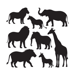 Silhouette animals Vector Collection white Background