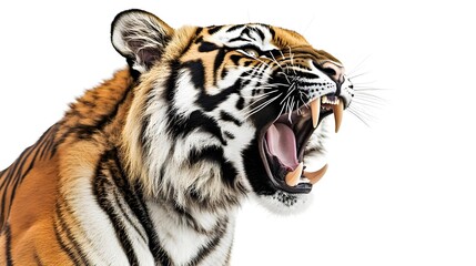 Obraz premium Detailed Roaring Tiger Isolated on White Background for Stock Use