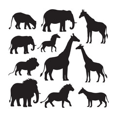 Silhouette animals Vector Collection white Background
