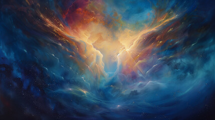 celestial manifestation of a twin arc of prismatic hues, gracefully adorning heavens, engendering a transcendent and euphoric tableau -