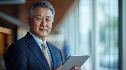 Fototapeta premium Confident Senior Asian Businessman using Tablet