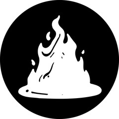 Abstract Flame Illustration on Black Circle Symbolizing Passion and Warmth
