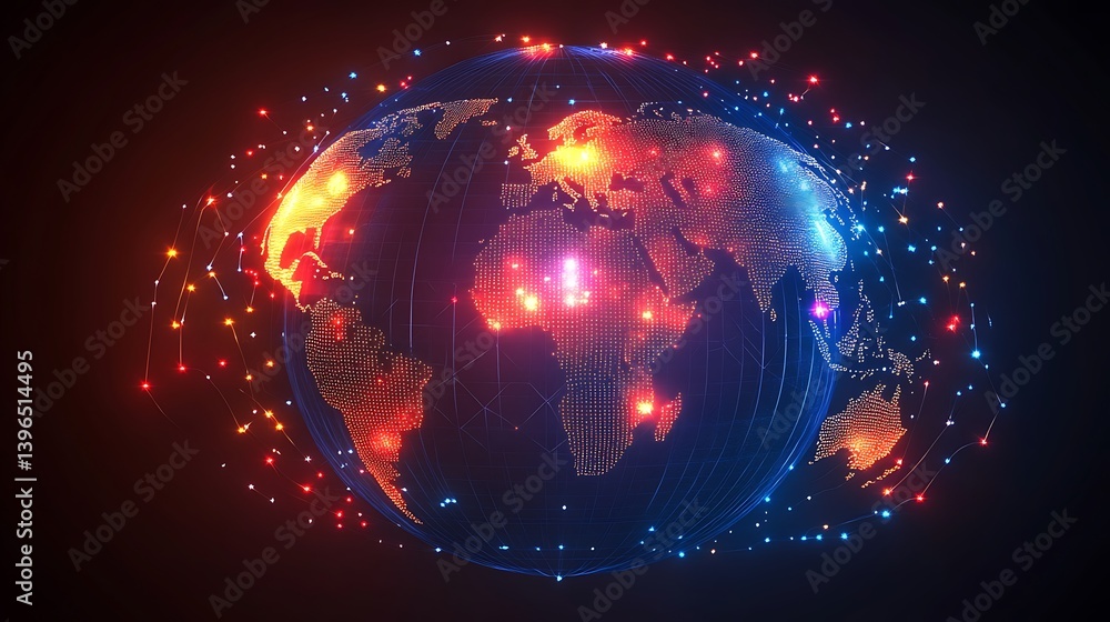 Aufkleber global network: a digital depiction of earth enveloped by a vibrant web of interconnected data strea