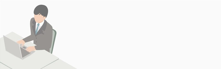 バナー　ビジネス　人物　男性　アイソメトリック　オフィス　パソコン　デスク　仕事　背景　イラスト素材