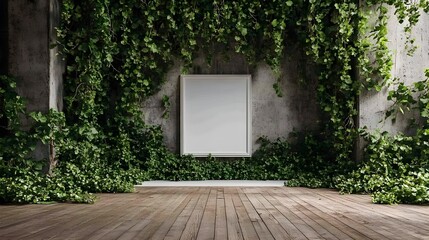 Vertical Garden Backdrop Wall with Blank White Frame and Greenery