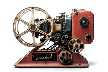 Obraz premium Vintage Film Projector: Reels Spin, Images Appear
