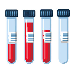 Blood sample for medical test with different blood volume. Set of blood test tubes isolated on white background. Suitable elements design for laboratory research, chemistry, and medical analysis.