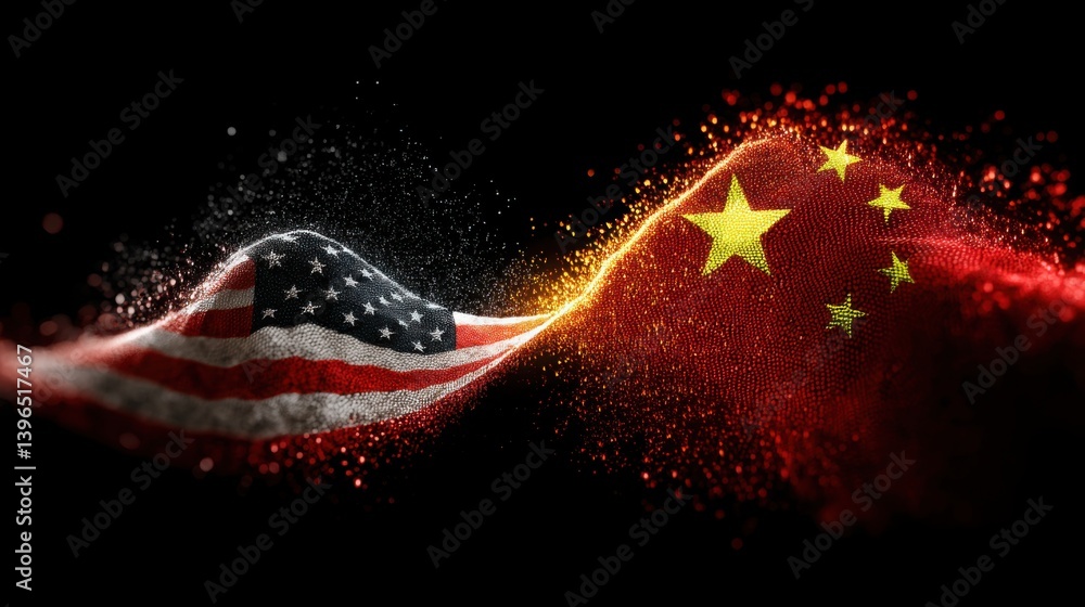 Poster visual representation of the chinese and american flags symbolizing diplomatic relations and global 
