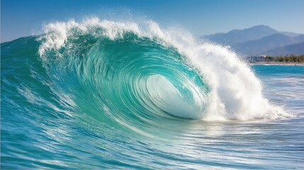 Obraz premium Majestic ocean waves crashing together in opposing forces representing usa and china in a dramatic coastal scene