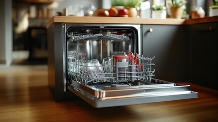 Modern Kitchen Dishwasher with Clean Dishes