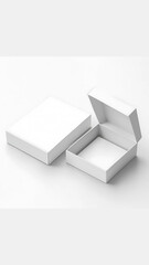 white product box template. Opened and closed box mockup with white background 2 boxes