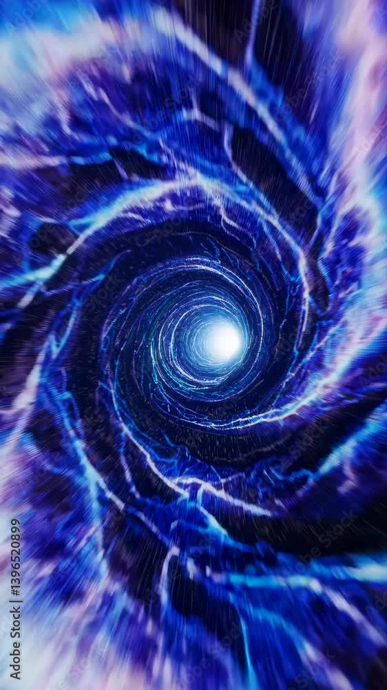 Poster dynamic video concept of a swirling blue vortex, captured from a central perspective, creating a sen