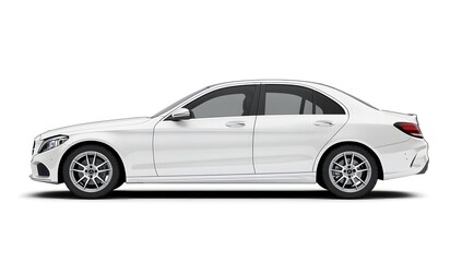 Side view of a modern white car, white background, car advertisement, premium car