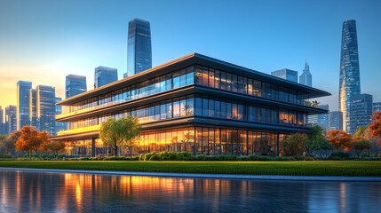 Modern Architecture in Urban Skyline at Sunset