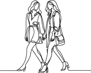 Elegant Line Drawing of Two Women Walking Together  Vector Art Design
