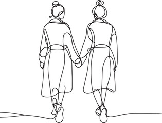 Elegant Line Drawing of Two Women Walking Together  Vector Art Design