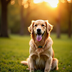 Obraz premium Golden Retriever Enjoying Sunset in the Park