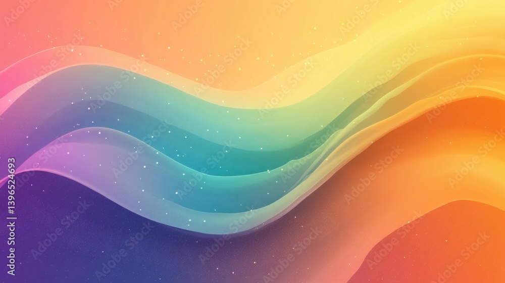 Poster a vibrant abstract design featuring flowing waves of color, blending smoothly from pink to blue, cre