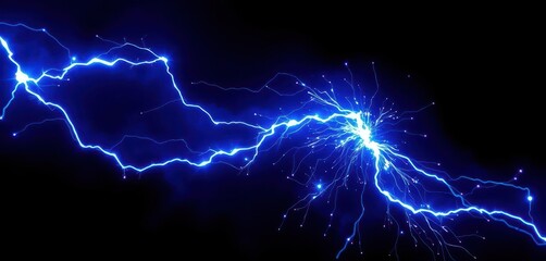 Electric blue sparks arc and flow, illuminating the inky black, magical, background, glowing