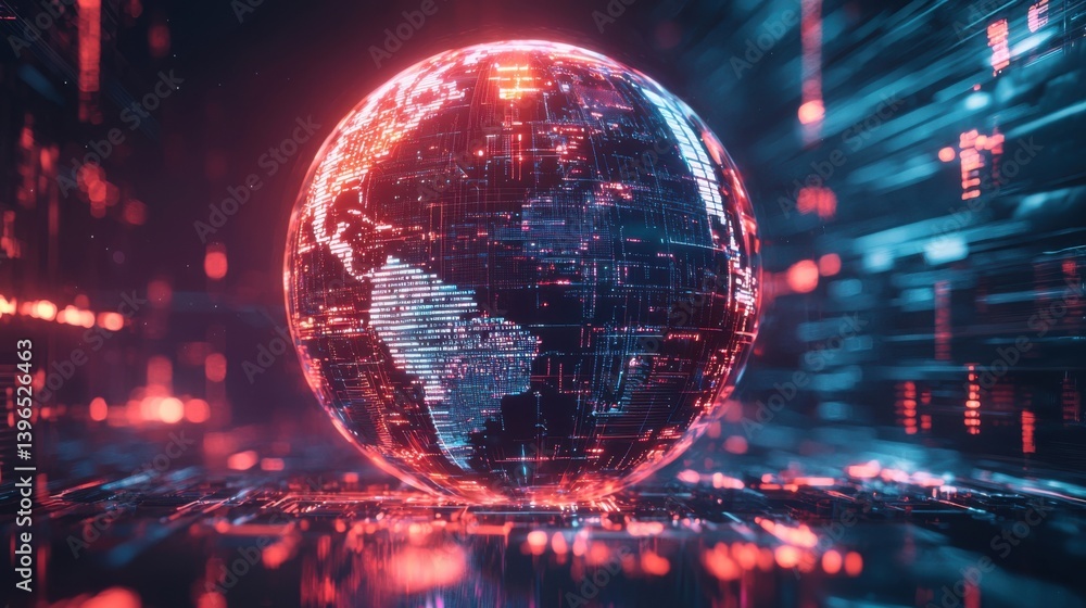 Aufkleber a glowing digital globe surrounded by vibrant data streams, representing a fusion of technology and 