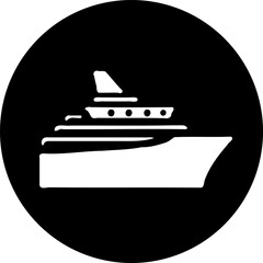 Simple yacht icon illustration against a dark circular background representing leisure and modern design