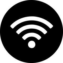 Wireless connectivity emblem featuring bold arching lines in dark solid circular format
