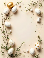 Golden and White Eggs with Fresh Greenery and Whimsical Bunny Charm