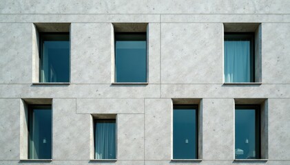Obraz premium Clean lines, textured concrete facade, geometric window patterns , clean, minimalist