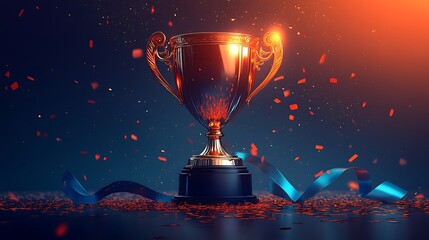 Trophy Triumph: A beautifully rendered trophy glistens under a spotlight, celebrating achievement amidst a shower of celebratory confetti, embodies success.