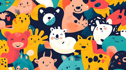 Fototapeta premium A vibrant collection of cute, colorful animal illustrations.