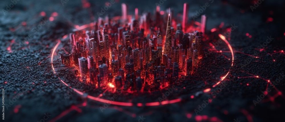 Poster Cybernetic Urban Grid Immersive Digital Transformation Visualization with Futuristic AI-Driven Cityscape Representing Network Infrastructure Evolution